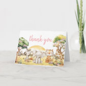 Meisje Bloemen Oerwoud Safari Dieren Baby shower Bedankkaart (Voorkant)