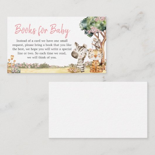 Meisje Bloemen Oerwoud Safari Dieren Boeken voor B Informatiekaartje (Voorkant / Achterkant)