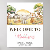 Meisje Bloemen Oerwoud Safari Dieren Welkomstbord Poster (Voorkant)