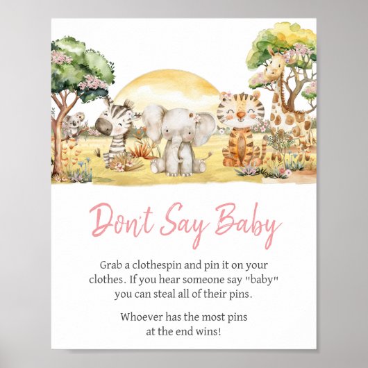 Meisje Bloemen Oerwoud Safari Dieren zeggen niet B Poster (Voorkant)