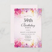 Meisje Bloemen Pastel Waterverf Chic 39e Verjaarda Kaart (Voorkant / Achterkant)