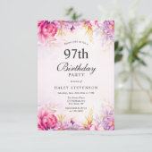 Meisje Bloemen Pastel Waterverf Chic 97e Verjaarda Kaart (Staand voorkant)