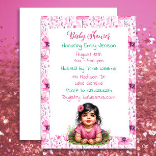 Meisje Bloemen Roze Baby shower Kaart