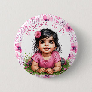 Meisje Bloemen Roze Baby shower   Oma te zijn Ronde Button 5,7 Cm