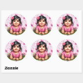 Meisje Bloemen Roze Baby shower Ronde Sticker (Vel)