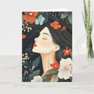 Meisje Bloemen Vrouwelijke Bloemen Feestdagen Kaart