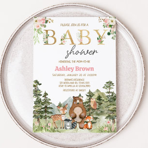 Meisje Bloemen Woodland Dieren Baby Kaart