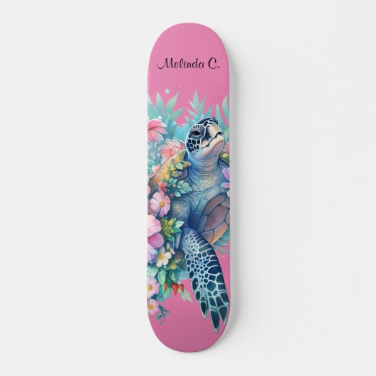  Meisje Bloemen Zee Schildpad Deck Persoonlijk Skateboard (Voorkant)
