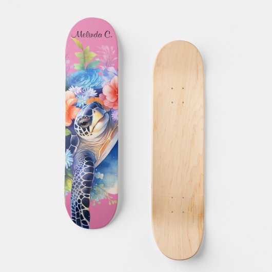 Meisje Bloemen Zee Schildpad Deck Persoonlijk Skateboard (Voorkant)