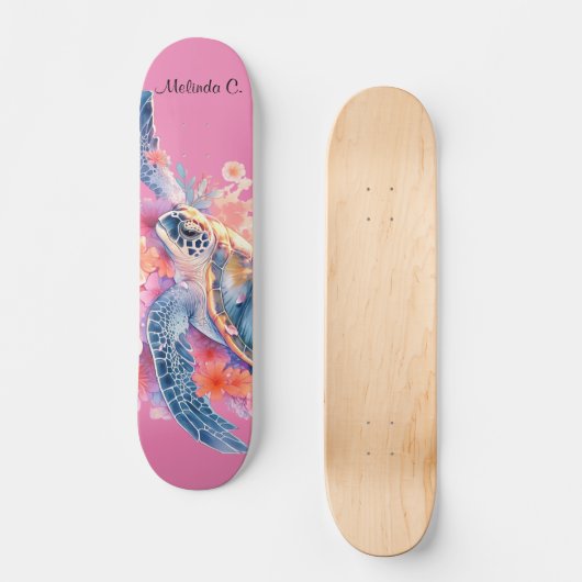  Meisje Bloemen Zee Schildpad Deck Persoonlijk Skateboard (Voorkant)