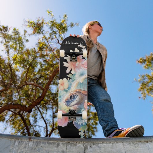 Meisje Bloemen Zee Schildpad Deck Persoonlijk Skateboard (Buiten 1)