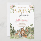 Meisje Bloemrijk Bosdieren Baby  Kaart (Voorkant)