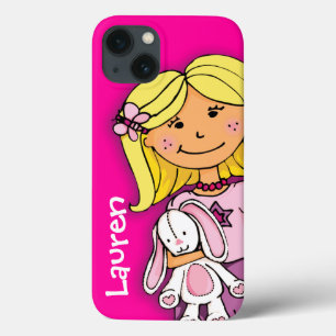 Meisje blonde witte vleermuizen roze iPhone 13 hoesje