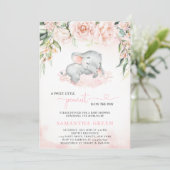 Meisje Bloost Olifant Baby Shower Uitnodiging (Staand voorkant)