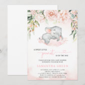 Meisje Bloost Olifant Baby Shower Uitnodiging (Voorkant / Achterkant)