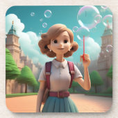 Meisje Blowing Bubbles Clouds Onderzetter Set (Voorkant)