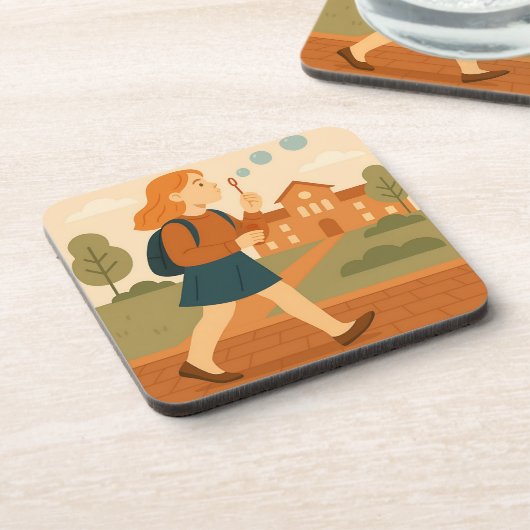 Meisje Blowing Bubbles Clouds Onderzetter Set (Linkerzijde)