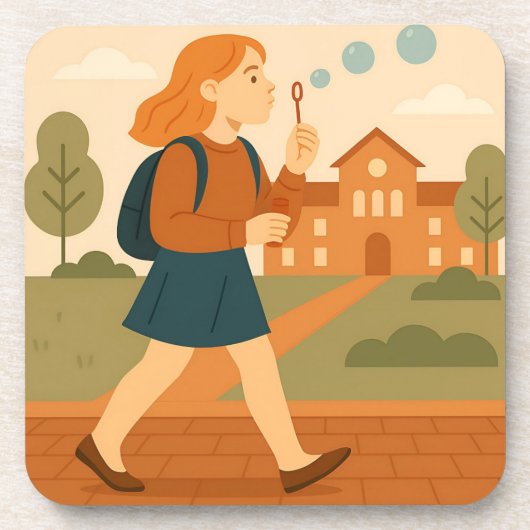 Meisje Blowing Bubbles Clouds Onderzetter Set (Voorkant)