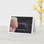 Meisje Blowing Bubbles: Originele kleur potlood ku Kaart (Gele Bloem)