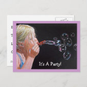 Meisje Blowing Bubbles: Uitnodiging voor verjaarda (Voorkant / Achterkant)