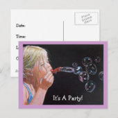 Meisje Blowing Bubbles: Uitnodiging voor verjaarda Briefkaart (Voorkant / Achterkant)