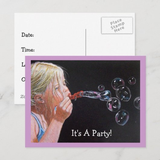 Meisje Blowing Bubbles: Uitnodiging voor verjaarda Briefkaart (Voorkant / Achterkant)