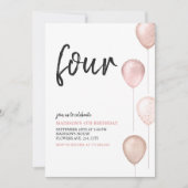 Meisje Blush Roze Ballonnen Eenvoudige 4e Verjaard Kaart (Voorkant)