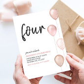 Meisje Blush Roze Ballonnen Eenvoudige 4e Verjaard Kaart