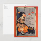 Meisje Bobbing Voor Appels Zwart Kat Pompoen Feestdagenkaart (Voorkant / Achterkant)