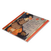 Meisje Bobbing Voor Appels Zwart Kat Pompoen Tegeltje (Zijkant)