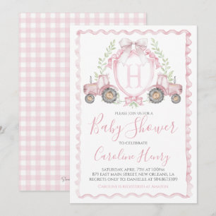 Meisje Boerderij Baby shower Gingham Pink Kaart