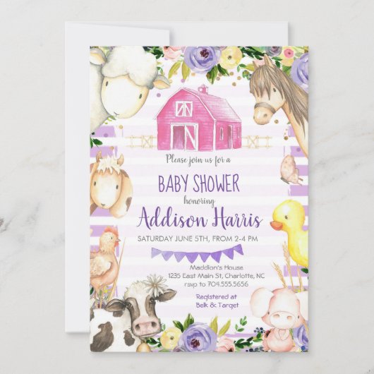 Meisje Boerderij Baby shower Uitnodiging (Voorkant)