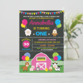 Meisje Boerderij Barnyard Animals Roze Verjaardags Kaart (Staand voorkant)