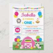 Meisje Boerderij Barnyard Verjaardagsfeest Roze Pe Kaart (Voorkant)