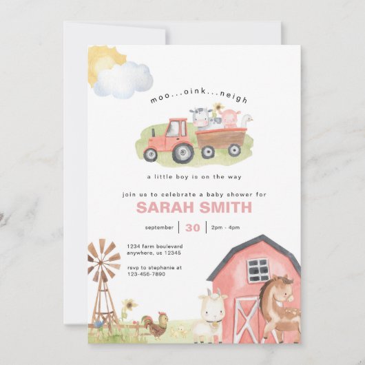 Meisje Boerderij Dieren Baby shower Uitnodiging (Voorkant)
