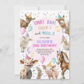 Meisje Boerderij Dieren Barnyard Ballon Verjaardag Kaart (Voorkant)