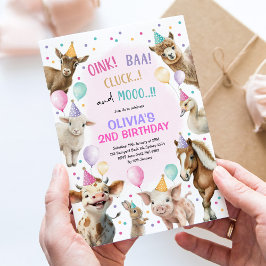 Meisje Boerderij Dieren Barnyard Ballon Verjaardag Kaart