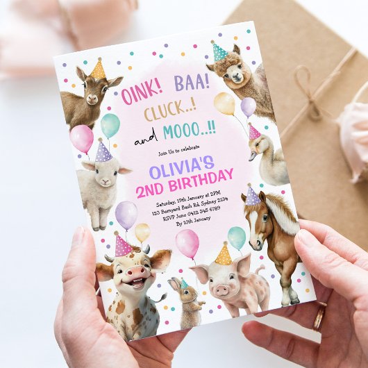Meisje Boerderij Dieren Barnyard Ballon Verjaardag Kaart