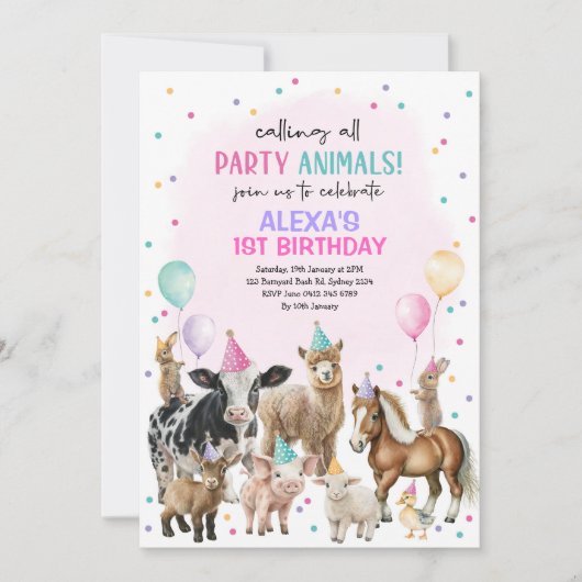 Meisje Boerderij Dieren Barnyard Bash Ballonnen Ve Kaart (Voorkant)