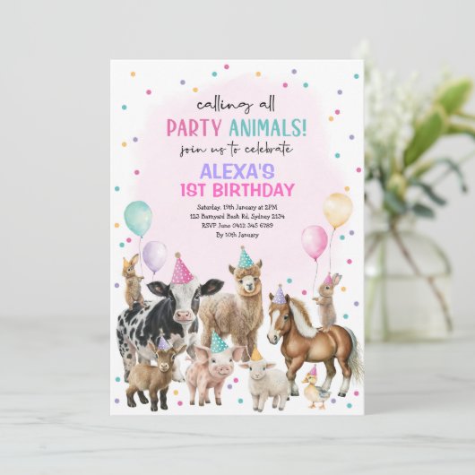 Meisje Boerderij Dieren Barnyard Bash Ballonnen Ve Kaart (Staand voorkant)