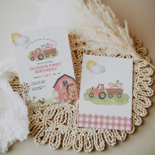 Meisje Boerderij Dieren Barnyard Verjaardagsfeestj Kaart