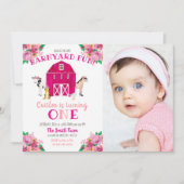 Meisje Boerderij Roze Barnyard Verjaardag Bash Koe Kaart (Voorkant)