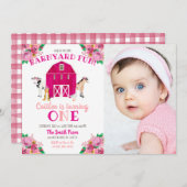 Meisje Boerderij Roze Barnyard Verjaardag Bash Koe Kaart (Voorkant / Achterkant)