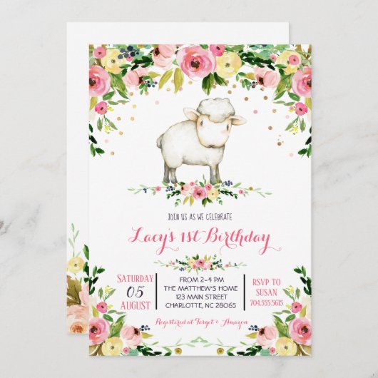 Meisje boerderij Schaap verjaardagsuitnodiging Kaart (Voorkant / Achterkant)