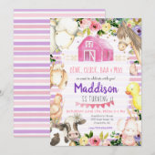 Meisje Boerderij Verjaardag Uitnodiging roze en pa (Voorkant / Achterkant)