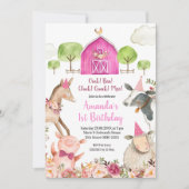 Meisje Boerderij Verjaardagsuitnodiging Kaart (Voorkant)