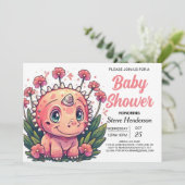 Meisje Bohemian Dinosaur Meisje Baby shower Kaart (Staand voorkant)