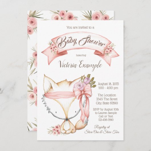 Meisje Boho Fox Baby Shower Uitnodigingen (Voorkant / Achterkant)