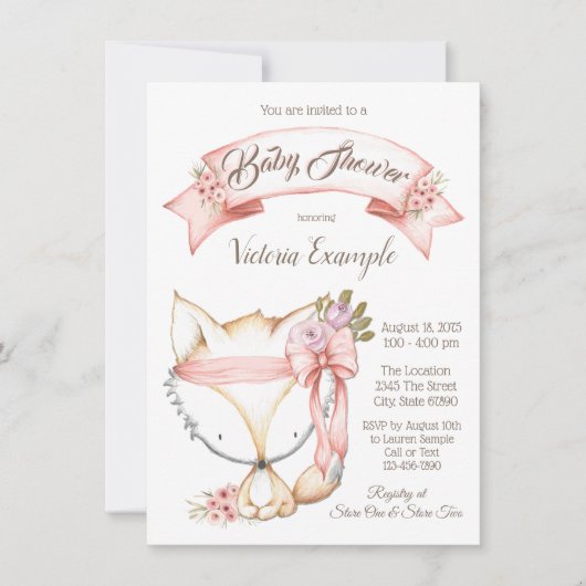 Meisje Boho Fox Baby Shower Uitnodigingen (Voorkant)