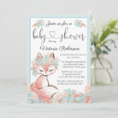 Meisje Boho Fox Roze Blauwgroen Goud Baby shower Kaart (Staand voorkant)